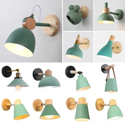Wooden Nordic Wall Lamp Modern Wall Light Sconce for Bedroom Bedside Living Room Home Indoor Lighting Steering Head E27 Green
