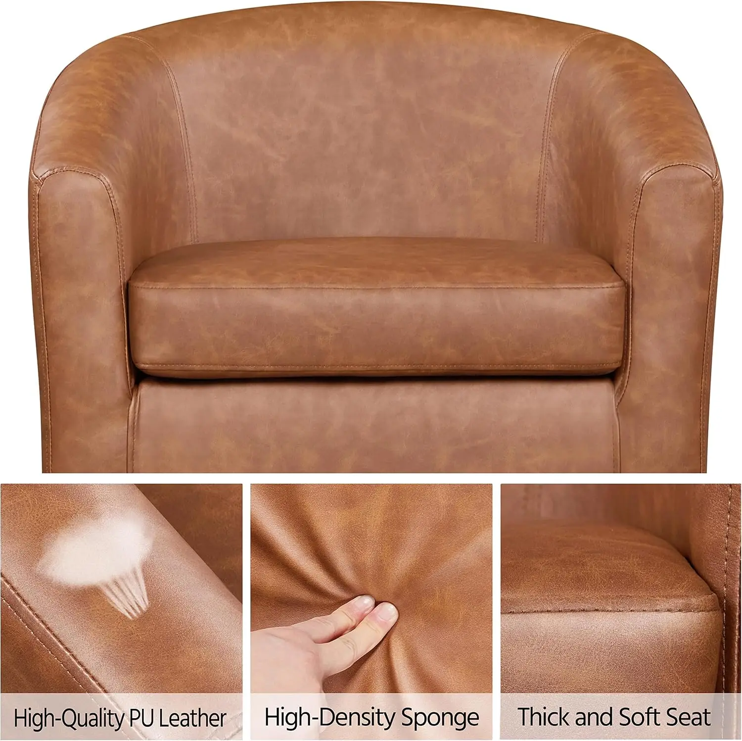 Accent Chairs Set of 2, Faux Leather Barrel Chairs Comfy Club Chairs, Modern Leather Armchairs with Soft Seat for Living Room image 3
