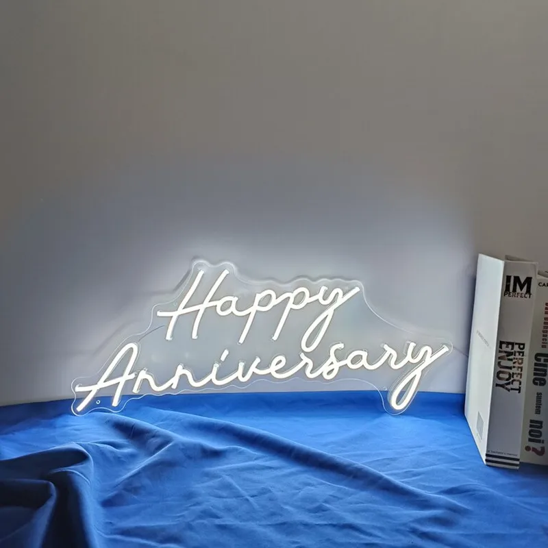 Happy Anniversary Neon Sign Custom Led Neon Sign Happy Anniversary Light Sign Wedding Party Celebration Room Decor