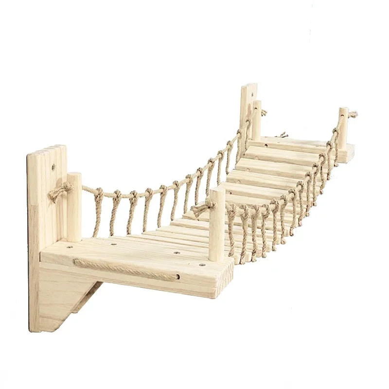 Wandmontage Kat Klimbrug Kat Hangmat Sisal Ladder voor Kitten Spelen en Rust Houten Kat Brug voor Slapen Spelen Klimmen - afbeelding 2