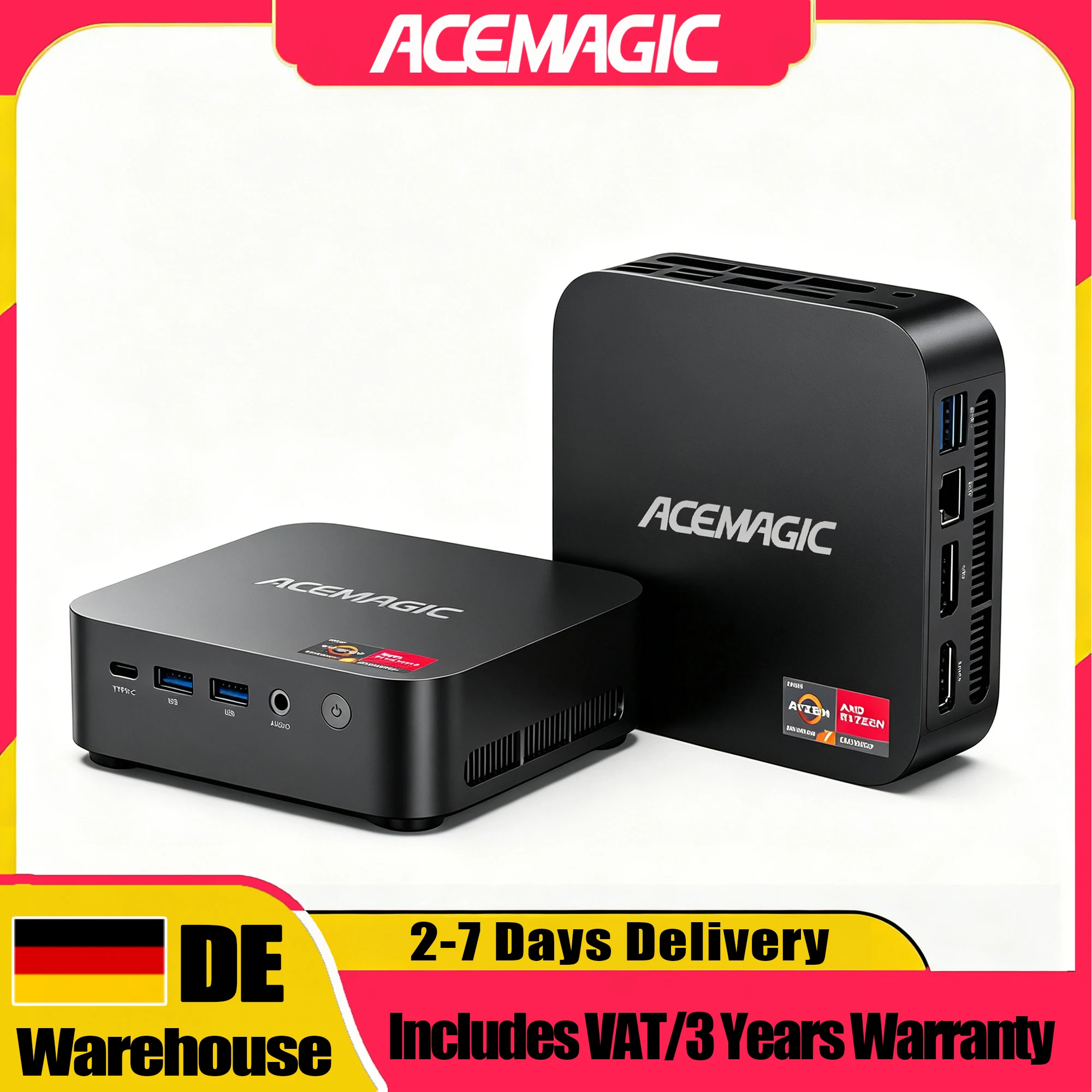 ACEMAGIC M1 Mini PC AMD Ryzen 7 7735HS 24GB RAM LPDDR5 512GB SSD AMD Radeon ™ Scheda grafica, Windows 11 Pro, frequenza massima di 4,75 GHz, WiFi 6, HDMI, Ethernet Gigabit 2,5G, mini computer.