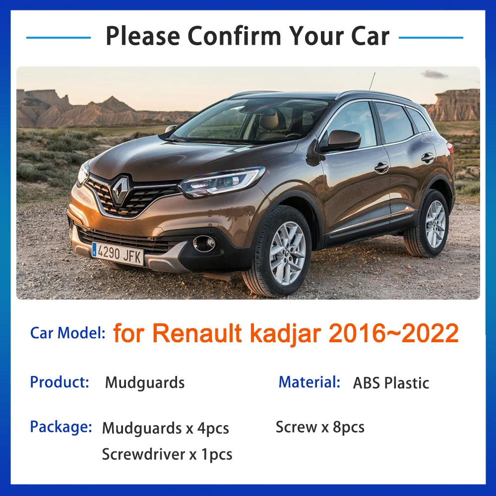 4x for Renault Kadjar 2016 2017 2018 2019 2020 2021 2022 Mud Guard Front Wheel Splash Guards Fender Flaps Car Stying Accessories