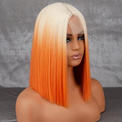 WERD Synthetic Short Orange Wig Middle Part Blonde Lady Bob Hair Synthetic Heat Resistant Wig Cosplay Wig