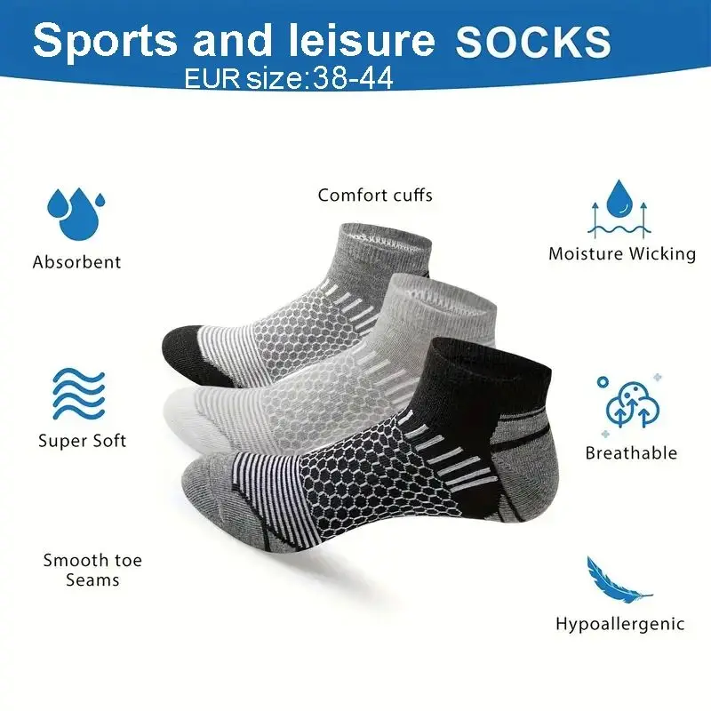 6 pairs Men's Short Sports Socks - Moisture-Wicking, Breathable, All-Season Athletic Socks