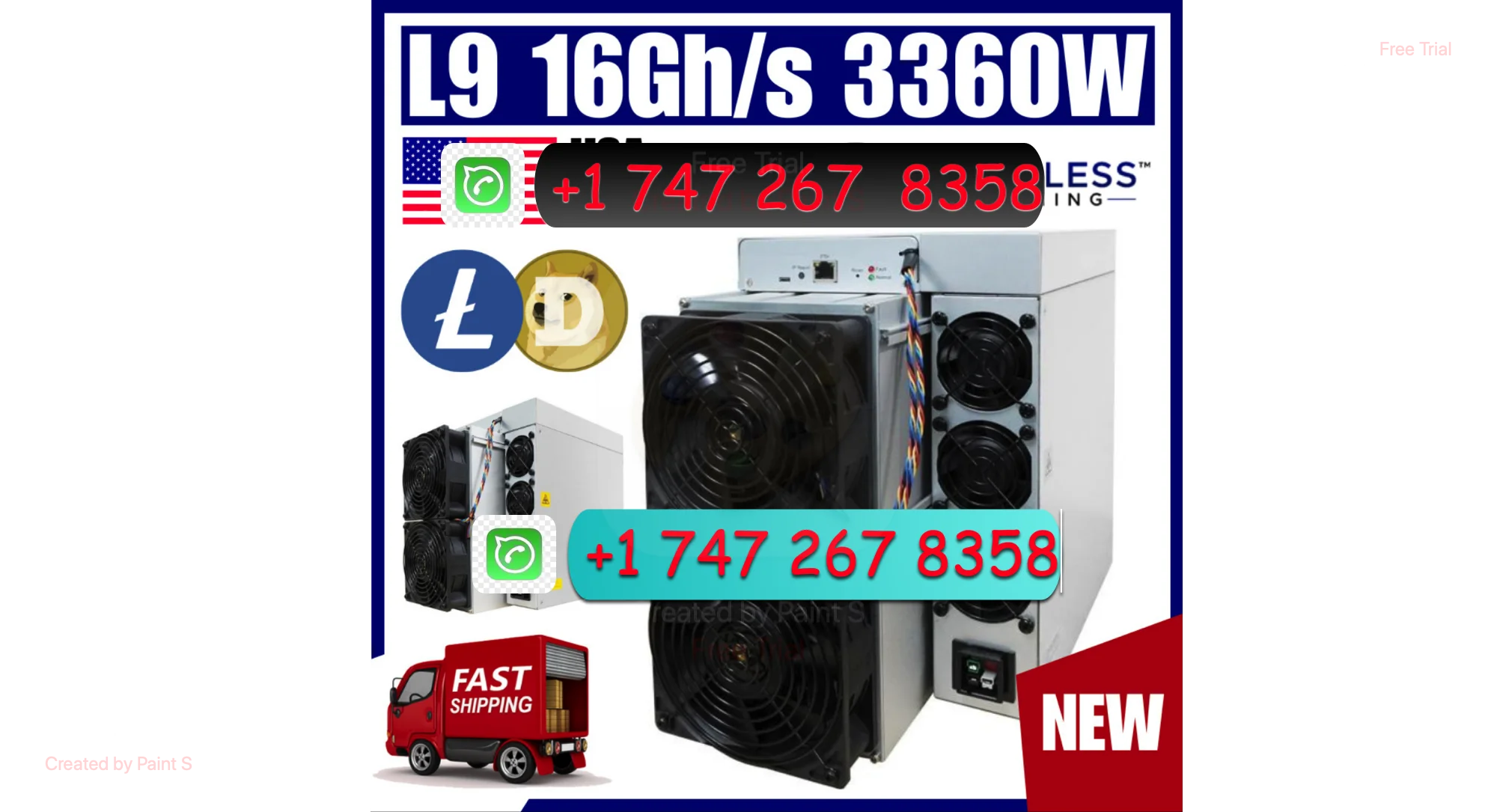 H. ORIGINAL PREIS Für Neue BITMAIN Antminer L9 16GH LTC DOGE Scrypt Miner ASIC Bergbau maschine