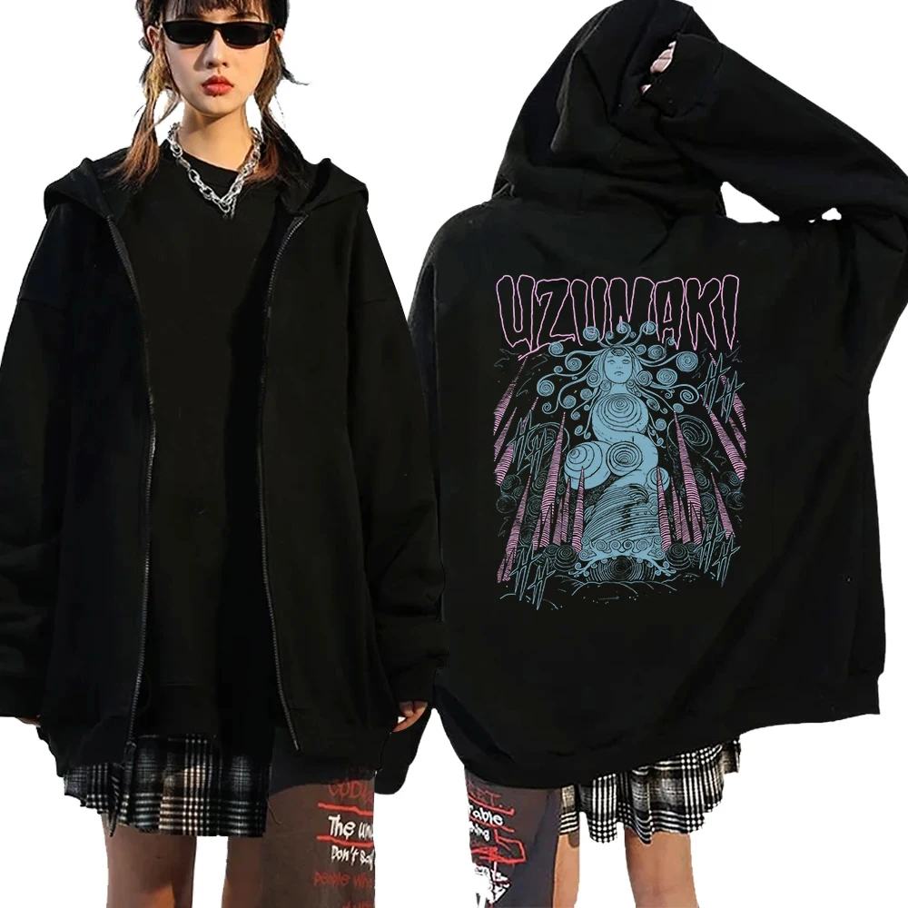 2024 Horror Manga Junji ito Zip up Hoodie Women Men Manga Gothic Harajuku