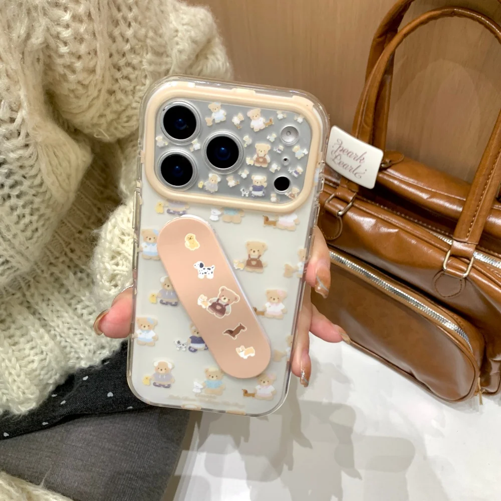 

Fashion cute cartoon bear walking dog band-aid holder phone case for iPhone17 16 ProMax 15 Pro fundas shockproof protective case