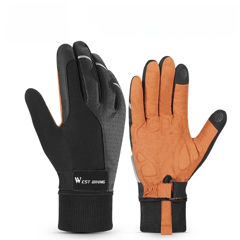 AliExpress West Biking WEST BIKING Winter Long Finger Cycling Gloves Non-slip Shock-absorbing Touch Screen Warm Glove Outdoor Sport MTB Road Bike Glove