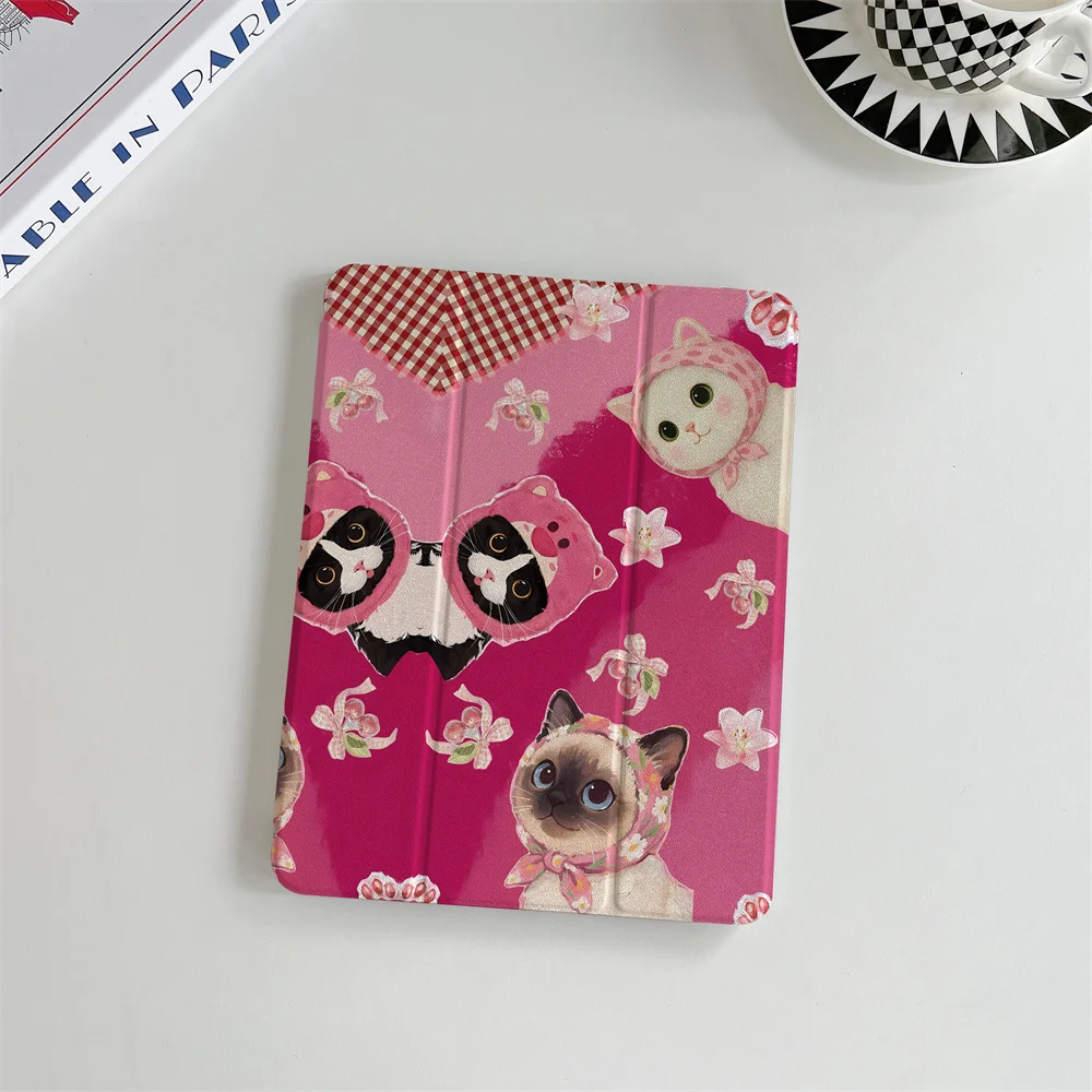 New Cute Bow Multiple Cats Suitable for iPad A16 2024 11 inch 2025 Air 5/4 10.9 inch iPad 10 9.7 10.2/10.5 Mini 6/5 with Pen Slo