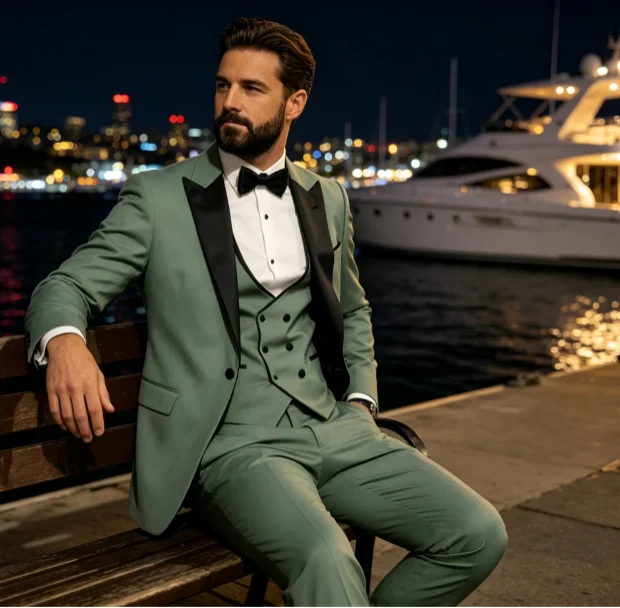 Men's Classic Ternos Suit 3-Piece Peak Lapel Blazer Vest Pants Slim Fit Elegant Matching Men's Formal Wear EnsembleMen's Classic
