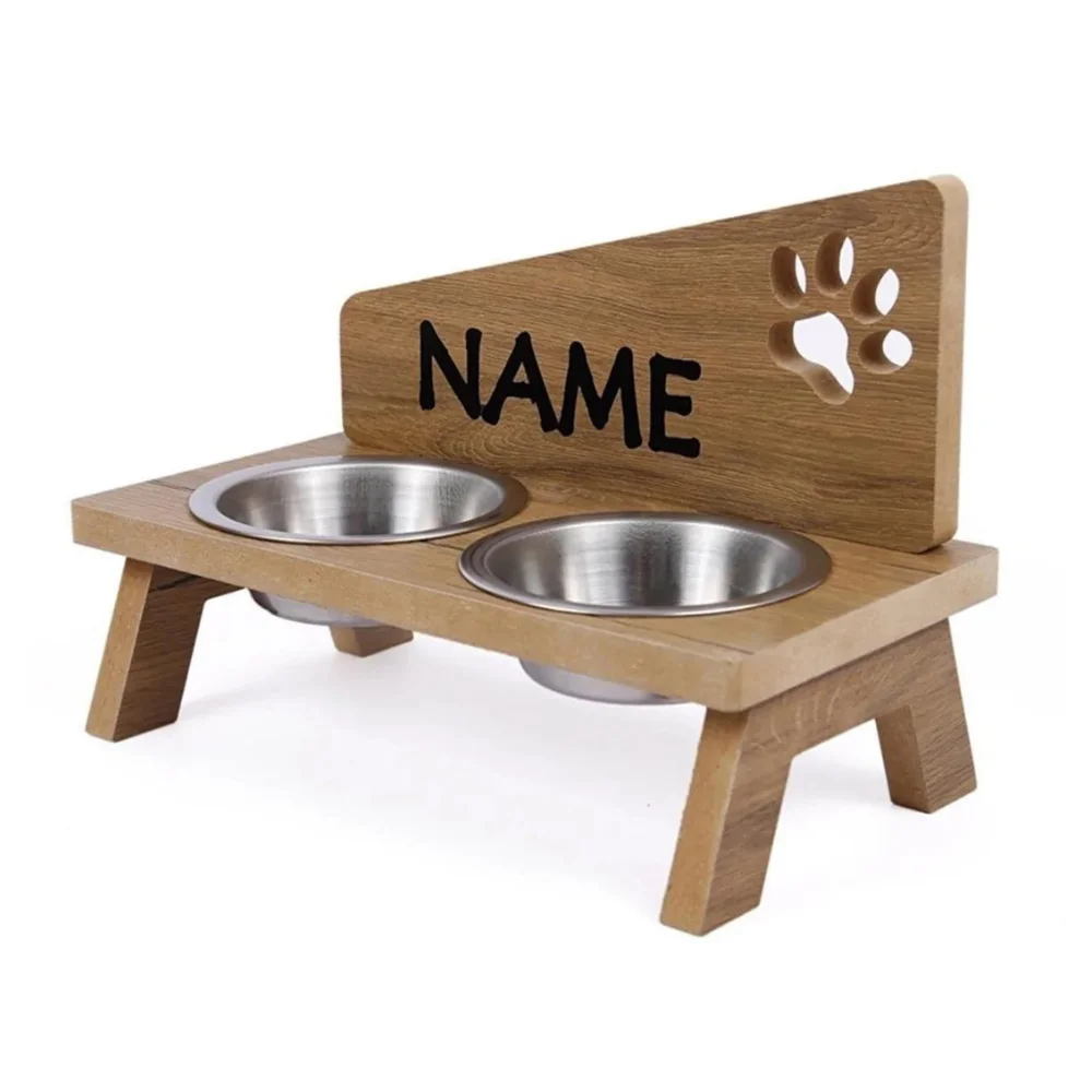 Wooden Custom Name Printed Cat Dog Food Water Bowl Stand Modern Stylish Pet Accessories And Utensils Souvenir Bowls Dishwasher S