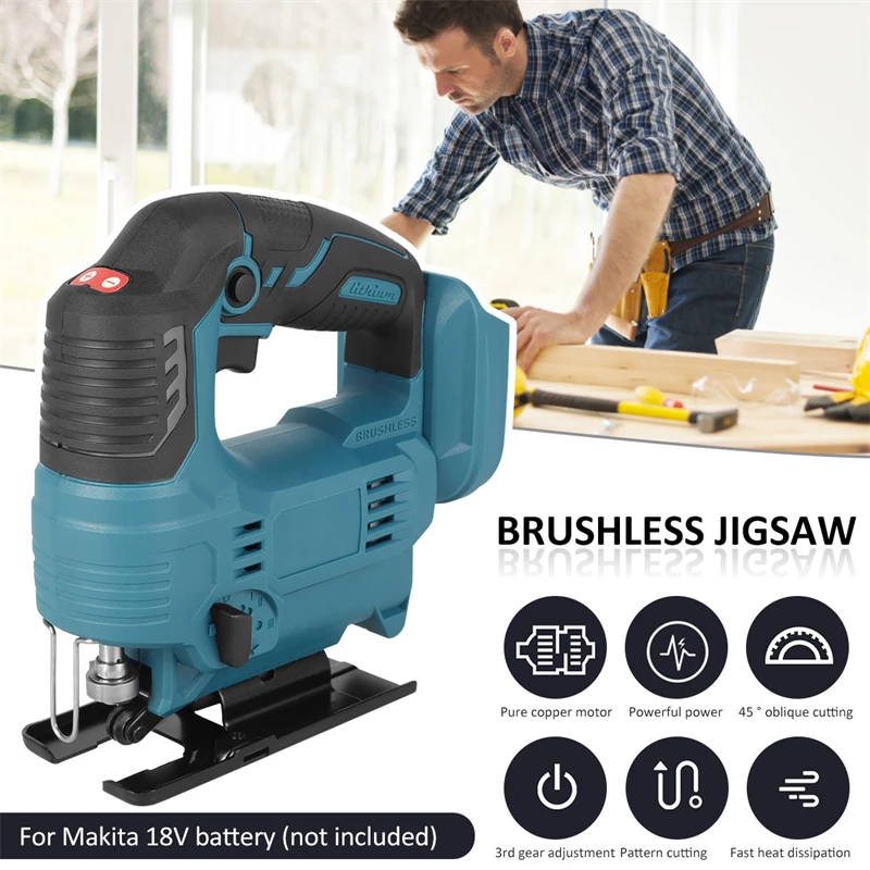 Brushless Electric Jigsaw 900W Cordless Jig Saw with 3 Variable Speed Adjustable Woodworking Power oils For Makita 18V Battery