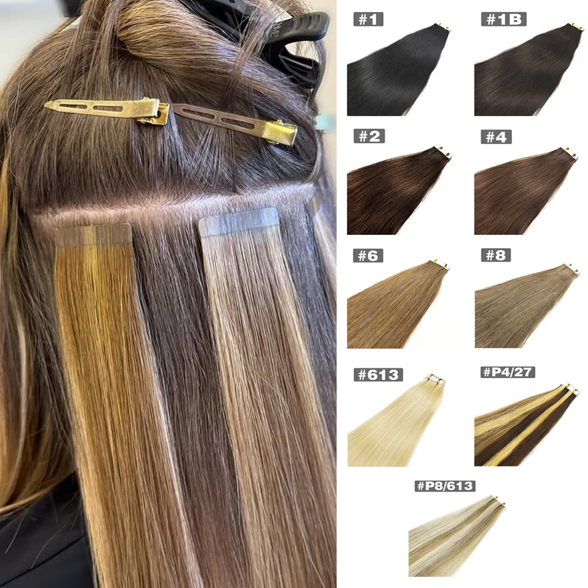 

Лента натурального цвета для наращивания волос, человеческие волосы, шелковая прямая лента для наращивания, бесшовный невидимый цвет P4/27 50 г для женщин