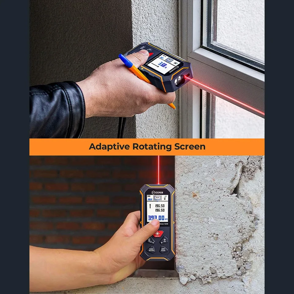 Cigman Cd-60R 393Ft/120M شاشة Lcd قياس ليزر أحمر ثنائي مع 6 وحدات مستشعر زاوية قدم/في/م أوضاع قياس متعددة