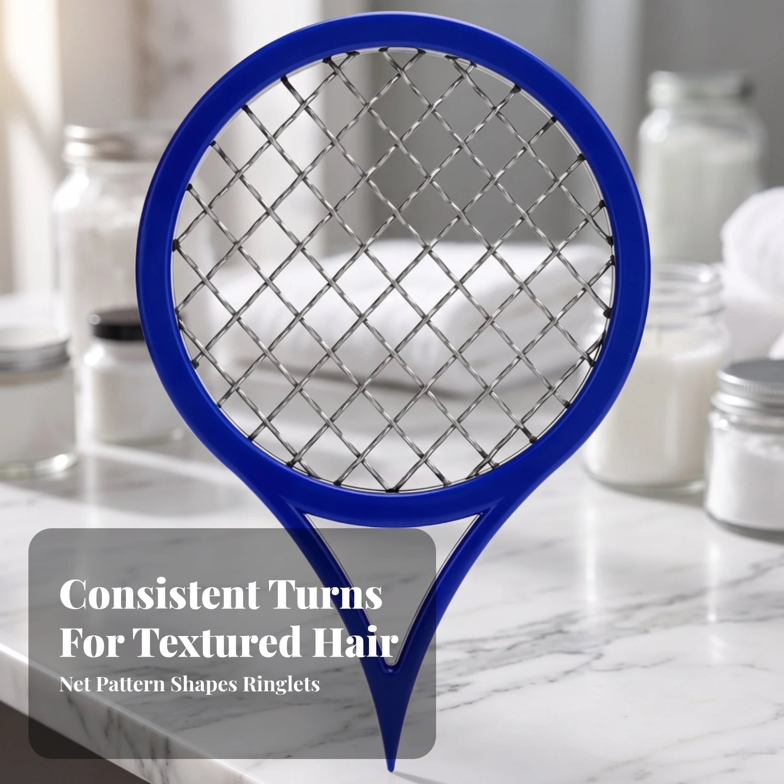 Racket-Shaped Open Grid Metal Mesh Hair Comb with Rigid Black Frame Smooth Glossy Finish for Home Styling