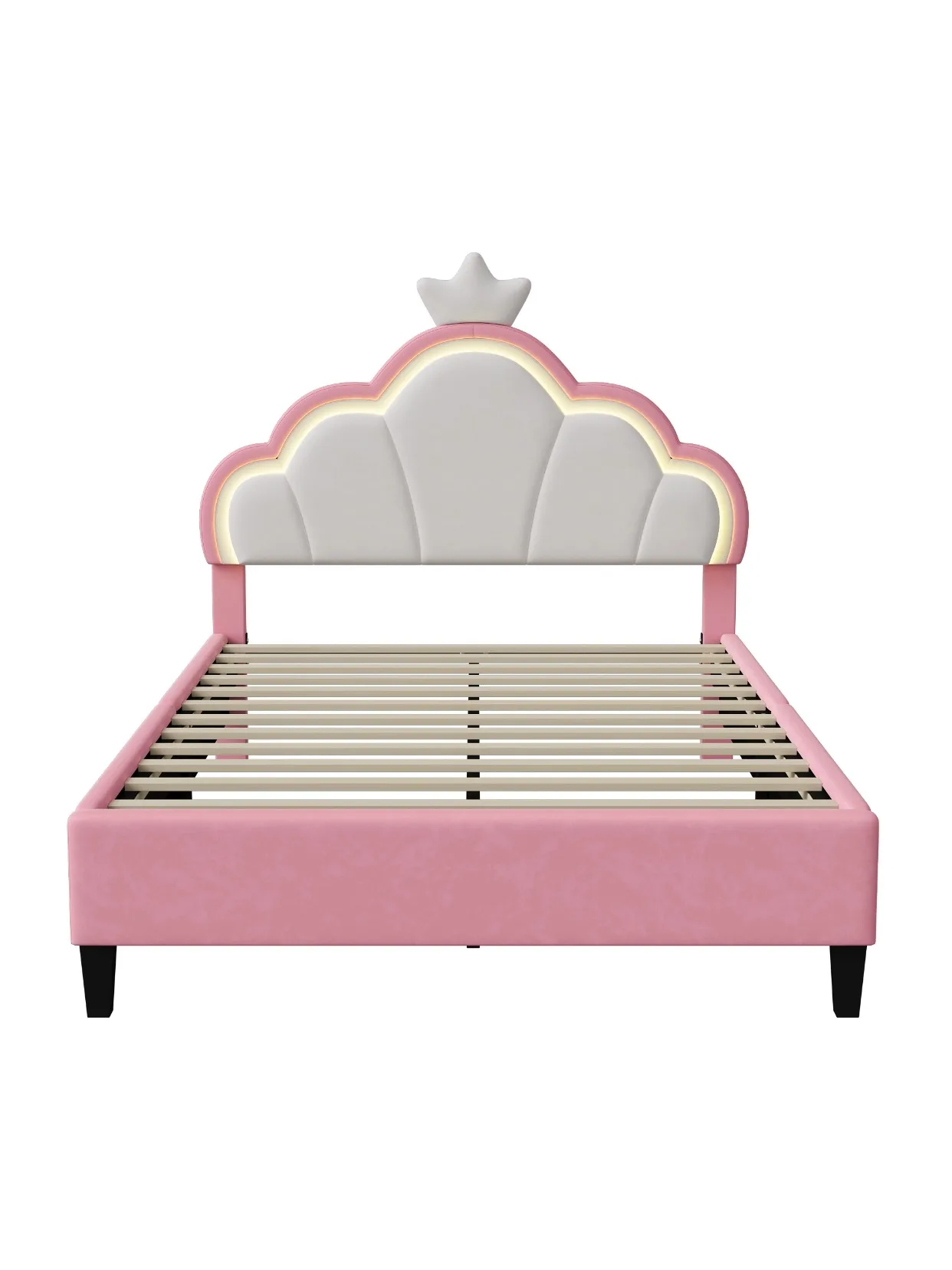 Comanlai 90/140x200cm eenpersoonsbed, LED kinderbedframe, kroonbed, prinsessenbed, tweepersoonsbed, tienermeisjesbed in fluweel - afbeelding 2
