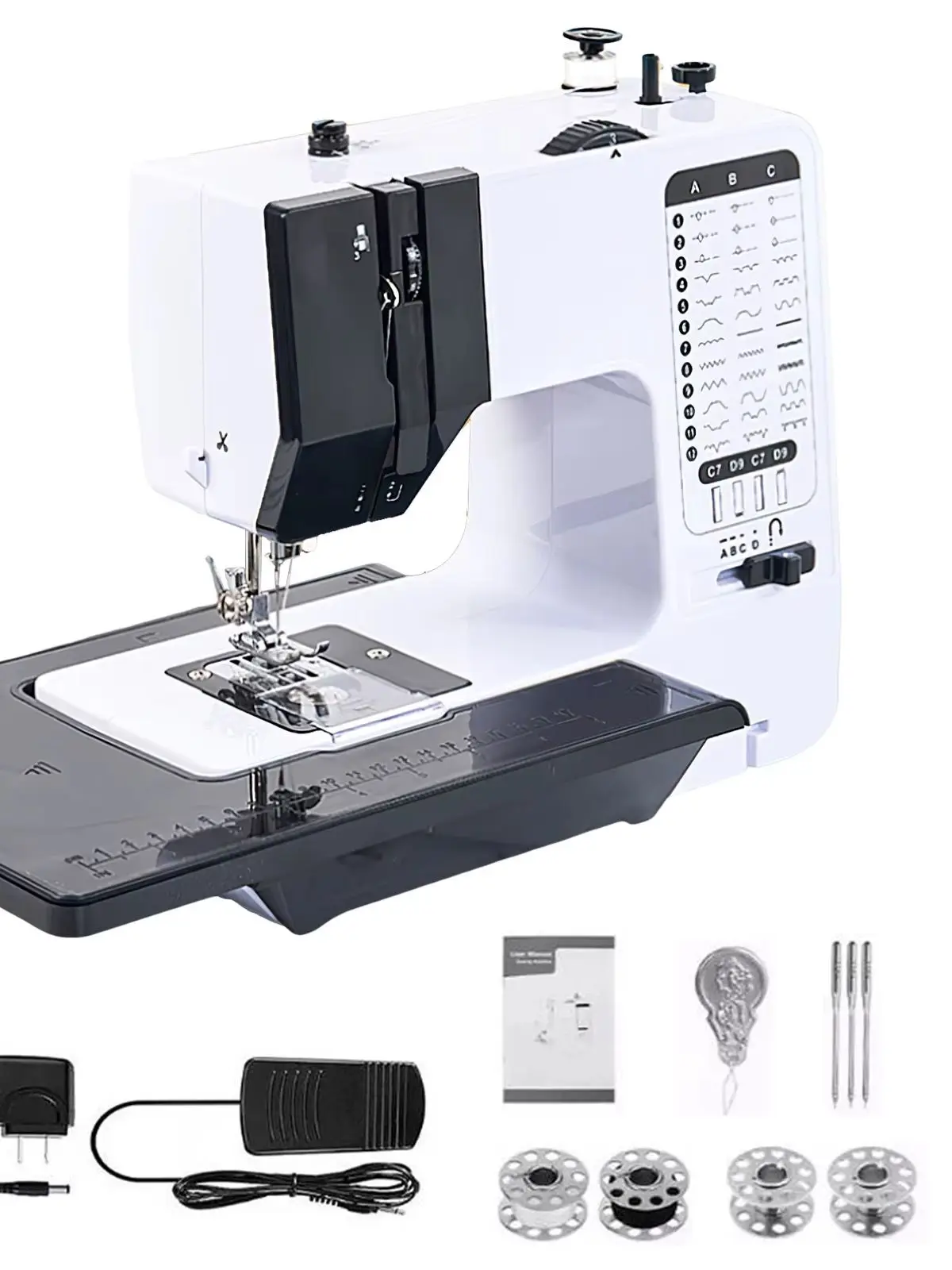 Tragbare Mini-Elektro-Nähmaschine für Anfänger, Heimgebrauch mit 12-Stichmustern, Fußpedal, weißes kompaktes Reparaturset