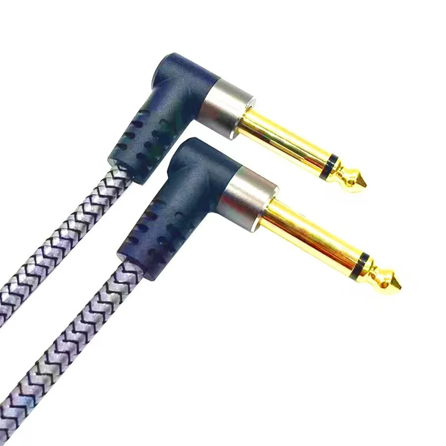 Instrument Jack kątowy 6.35mm kabel Mono pozłacany 0.15m 0.3m 0.5m 1m kabel męski do męskiego do klawiatury gitara basowa