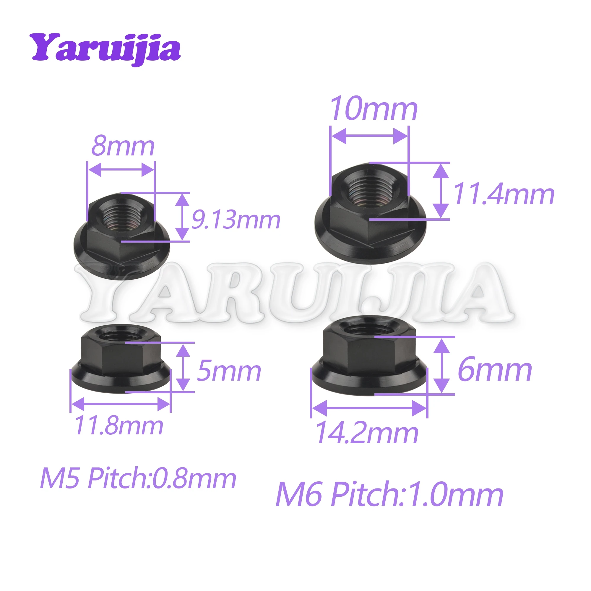 Yaruijia-Parafuso de titânio para motocicleta, porca flange, M5, M6, M8, M10, M12, M14, M16, bicicleta