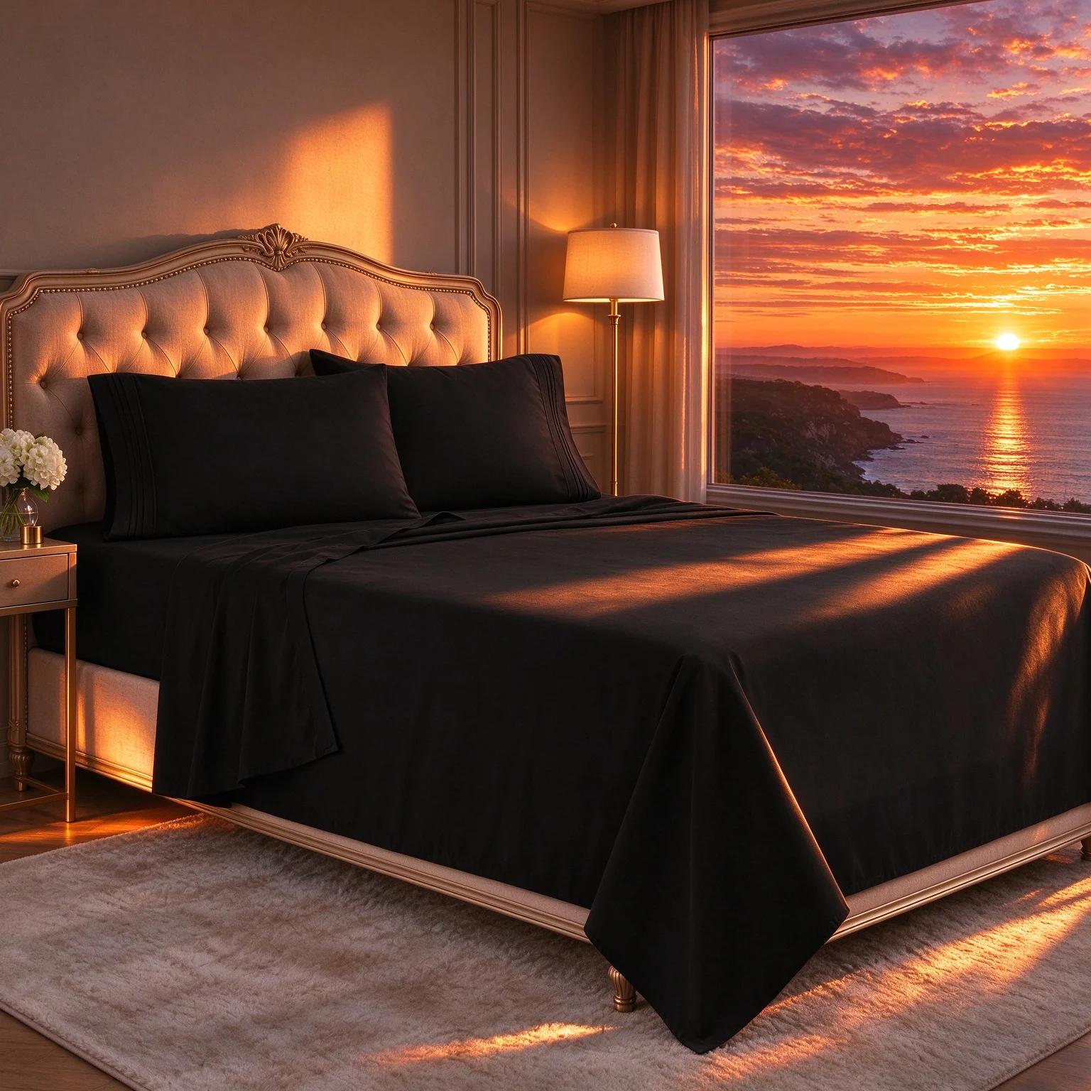4-Piece Black Home Textile Bundle, Premium Hospitality Inspired Finish, Plush Gentle Touch, Deep Pocket Construction, Anti-Wrinkle & Color Retaining, Year-Round Comfort