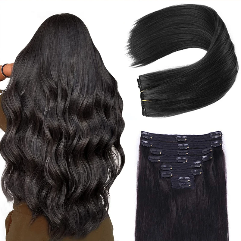 

100% Real Human Hair Straight Clip Ins Full Head Human Hair