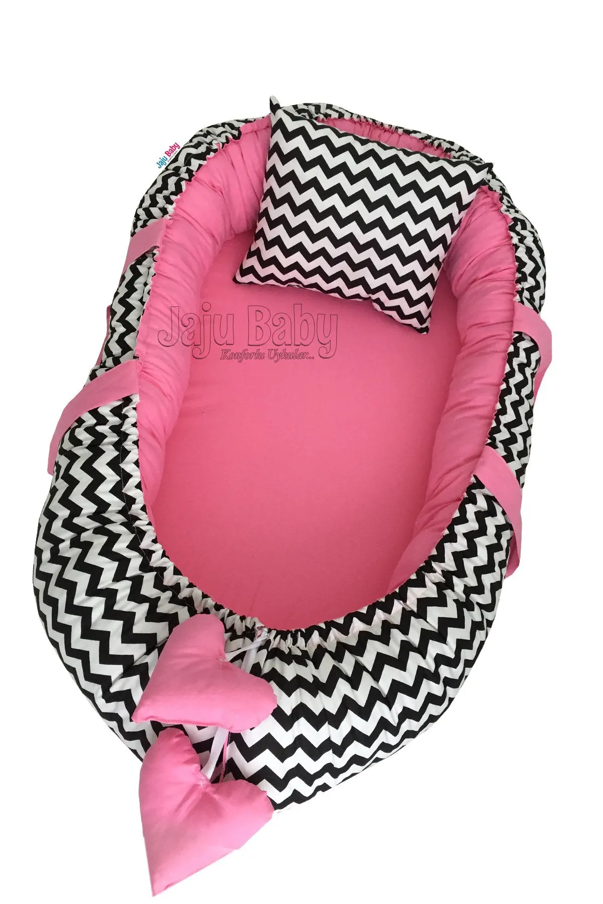 

Handmade Black Zigzag Pink Luxury Orthopedic Babynest