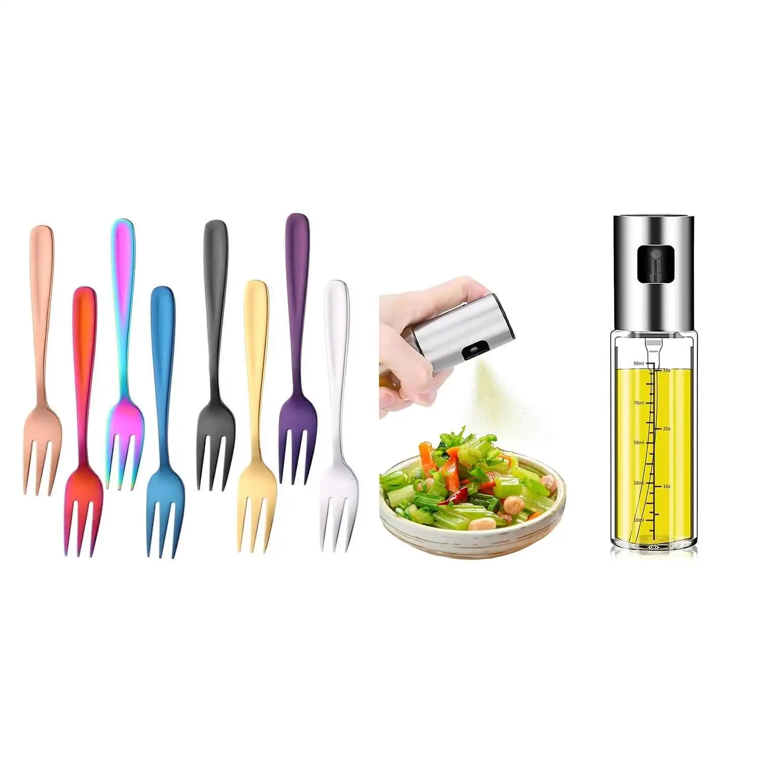 

Salad Forks, Stainless Forks & Kitchen Essentials,Oil Sprayer For Cooking, Dinner Forks, Appetizer Forks Dessert Fork (9 Pcs)