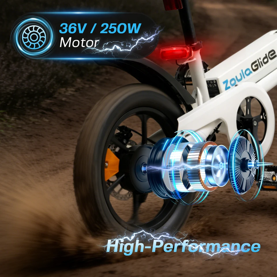 ZoulaGlide Electric Bike with a 350W Brushless Motor, Offering a 36V/7.8AH Removable Battery, 25MPH Dual Disc Brakes, 16-Inch X 3.0-Inch Wide Tires, Adjustable Stem, Foldable, and a Comfy Seat for Adults (Peak 500W).It Weighs 21kg,Has a Range of 30 Miles image 8