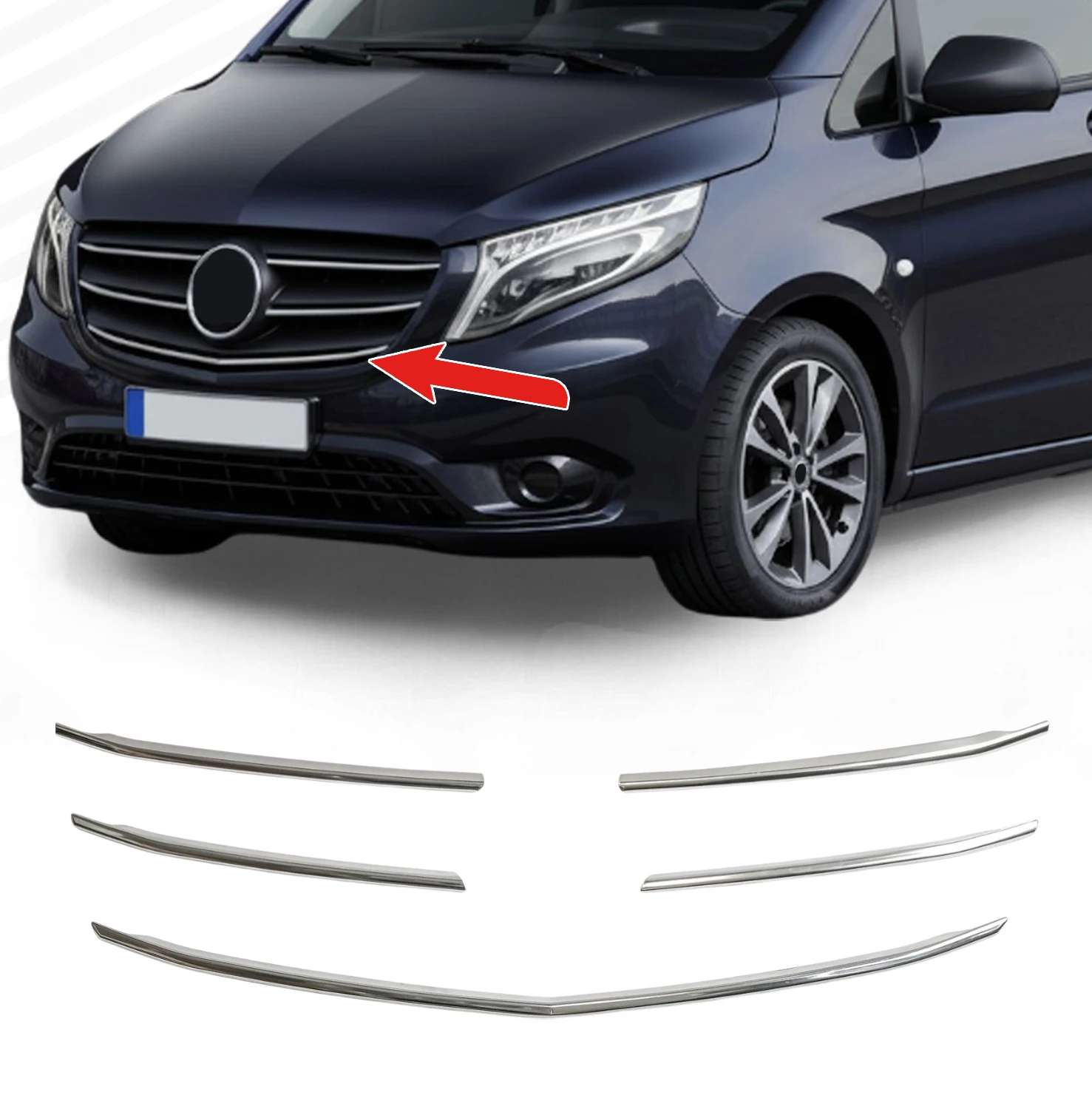 Kühlergrill-Listen für Mercedes Vito W447 |     2020-2024 (1. Mopf) Zierleiste, Chrom, Edelstahl, Verkleidung, Chrom, Vorne, Kühlergrill, Front, Zubehör, Auto, Lamellen, Accessoires, Hochwertig,