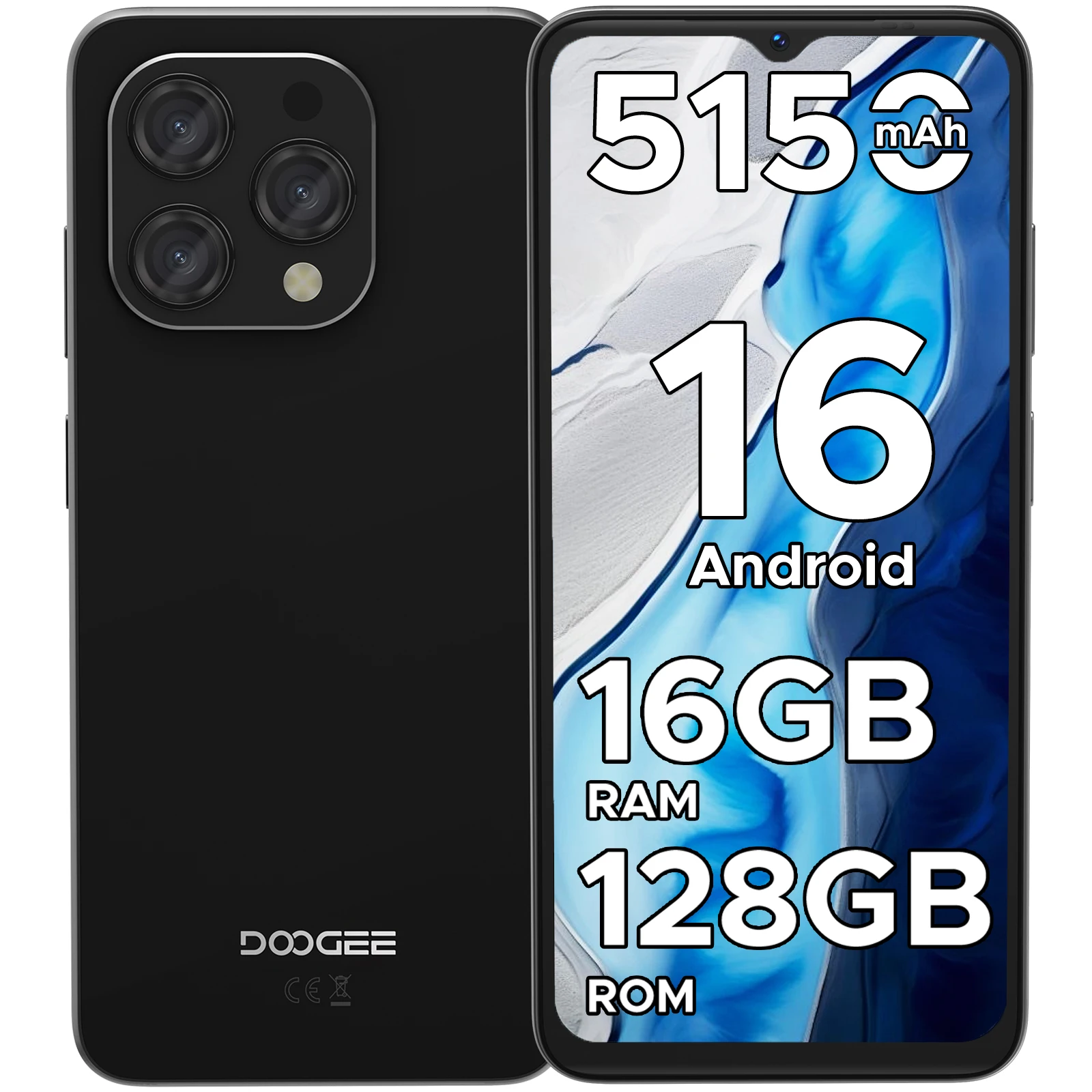 DOOGEE N55 Smartphone Android 16 Cell Phone 6.56'' HD+ 90Hz Display 5150mAh Large Battery 16GB+128GB T7200 Octa-Core