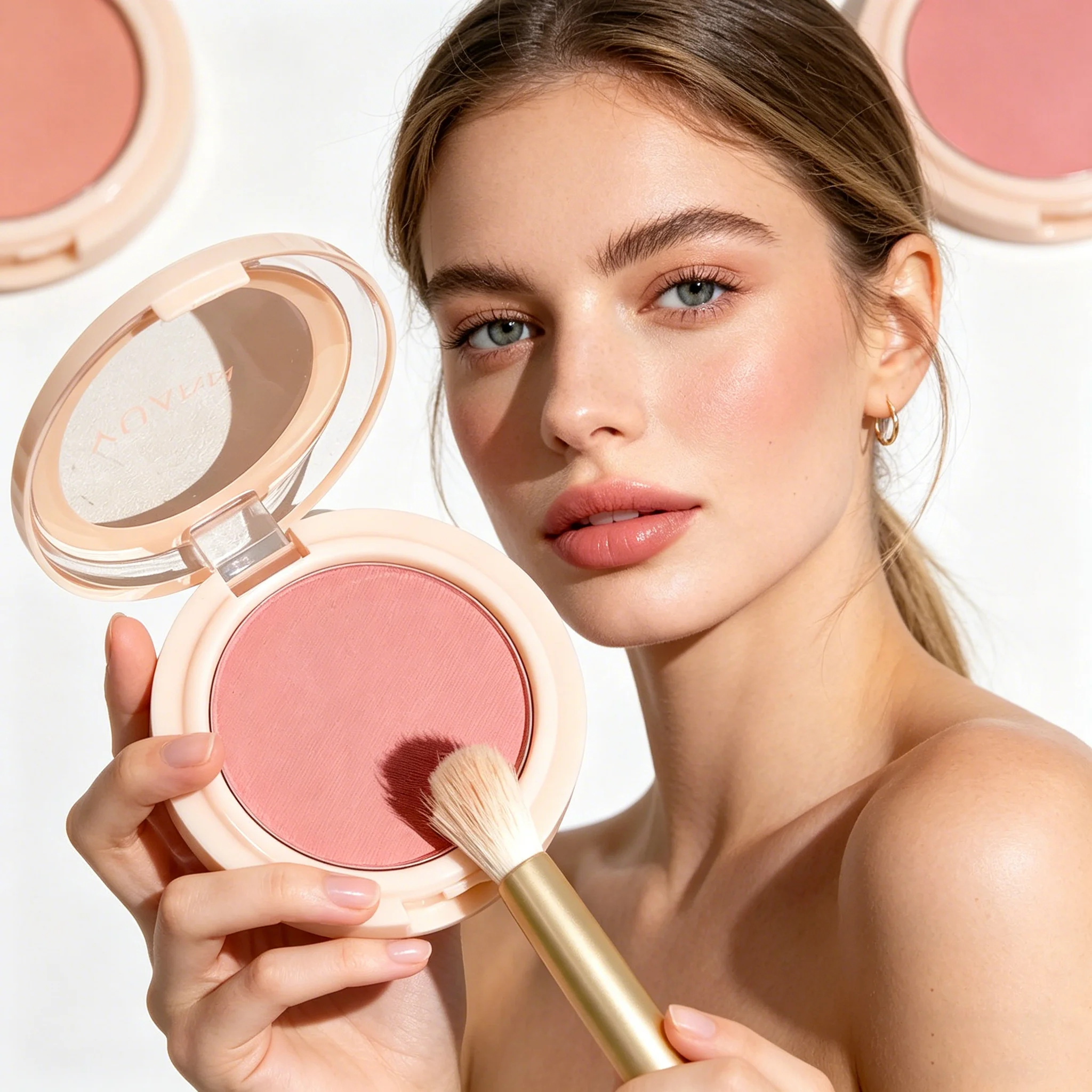 Rubor Mate en 3 Colores, Rubor Mate Suave, Compacto, Modulable, Tinte Natural para Mejillas, Pigmentación Natural, Larga Duración, Resistente al Agua