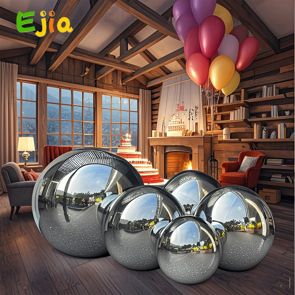 Inflatable Mirror Balls Set-6pcs Shiny Silver Airtight Giant Mirror Balloon Hanging PVC Sealed Sphere Ball For Party Decoration