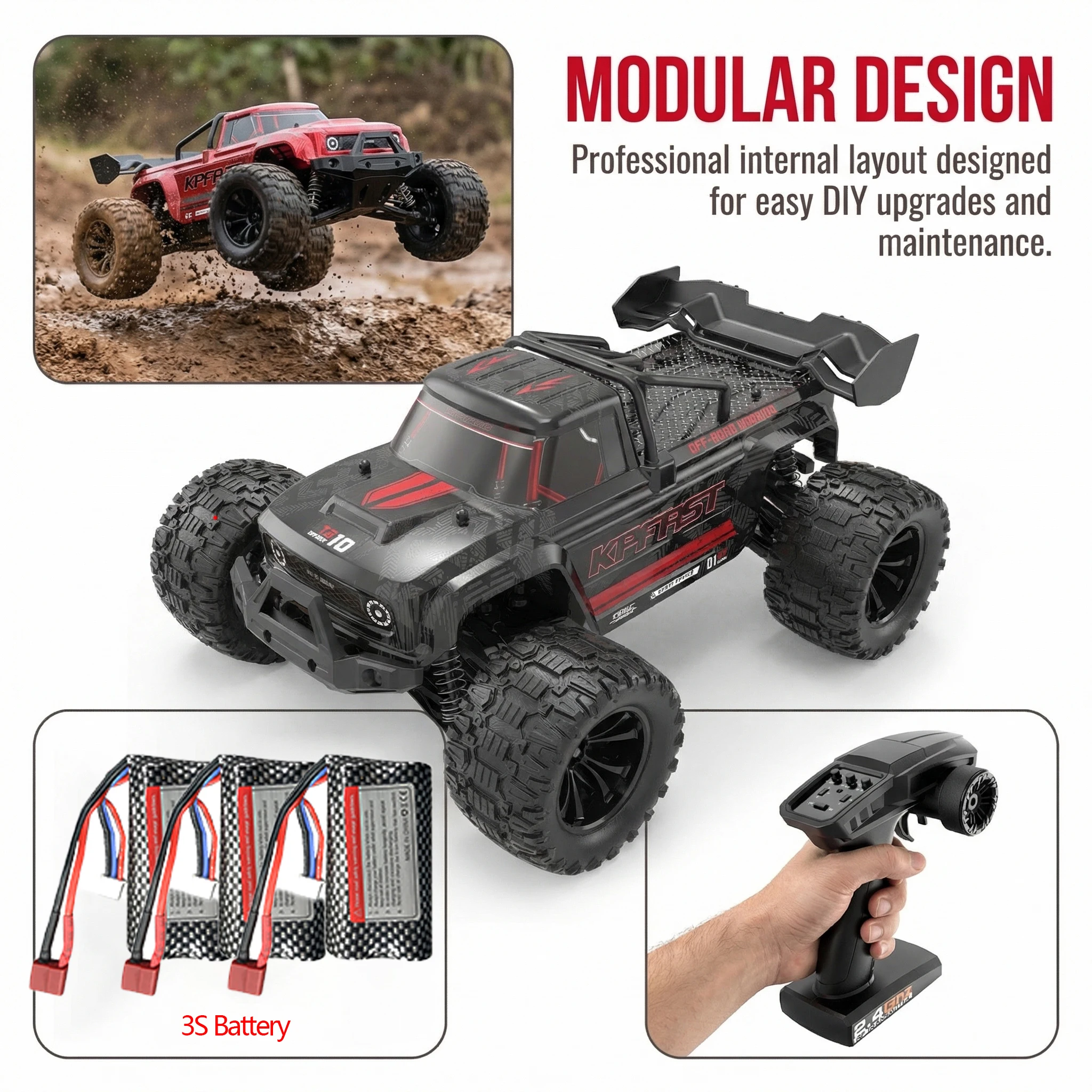 Teeggi KF18 80 km/h Hochgeschwindigkeits-RC-Auto im Maßstab 1:1, 4WD, 3S mAh, bürstenloser Motor, professionelles ferngesteuertes Offroad-RC-Auto, Monstertruck für Jungen