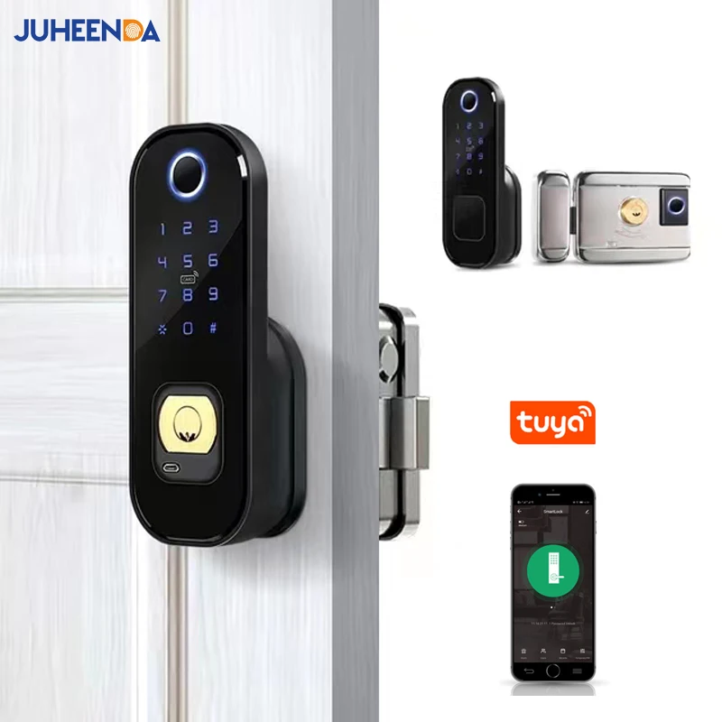 Electronic Door Lock Home Garden Outdoor Gate Door Tuya Smart Lock Wifi Digital Passcode Rfid Card Double Side Fingerprint Lock