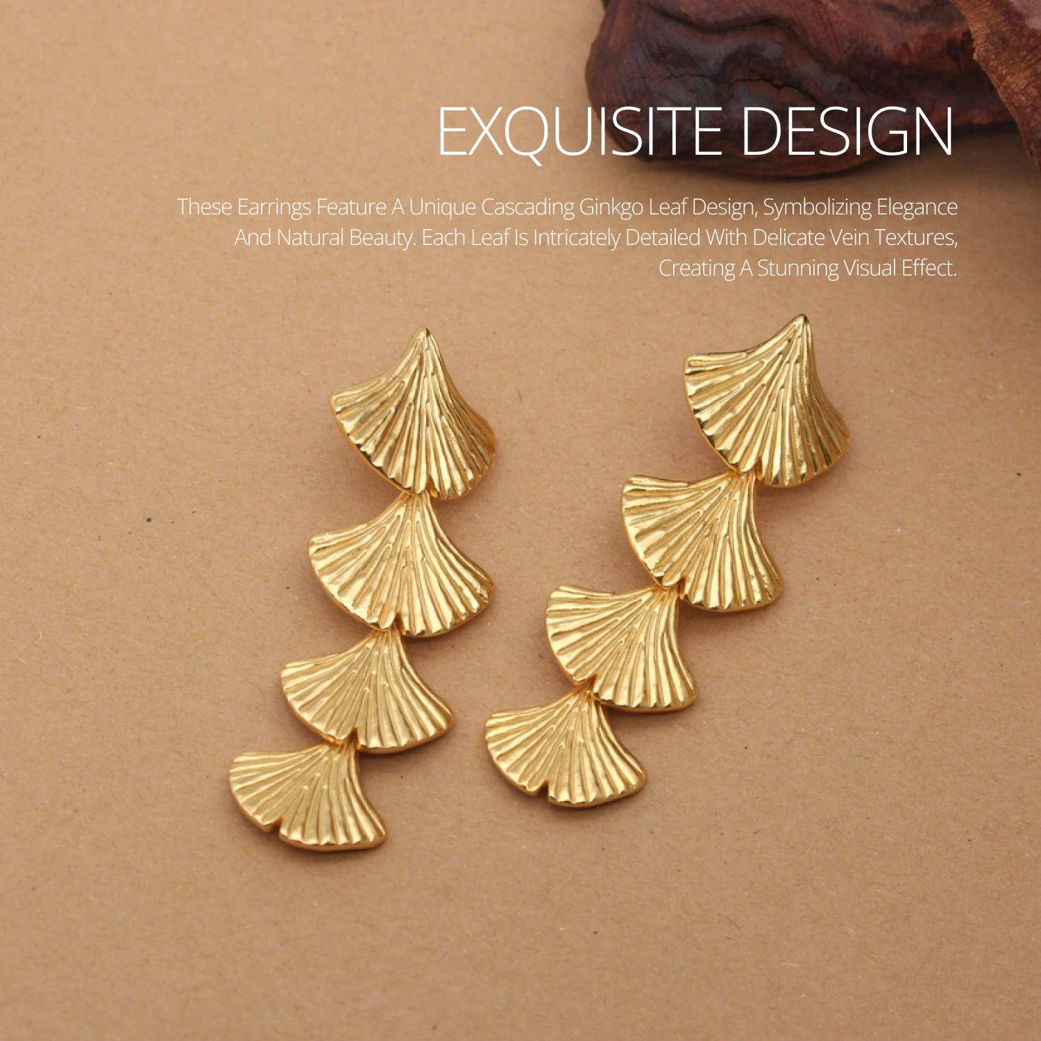 Elegant Cascading Ginkgo Leaf Earrings - 24K Gold-Plated Nature-Inspired Design Perfect for Everyday & Special Occasions