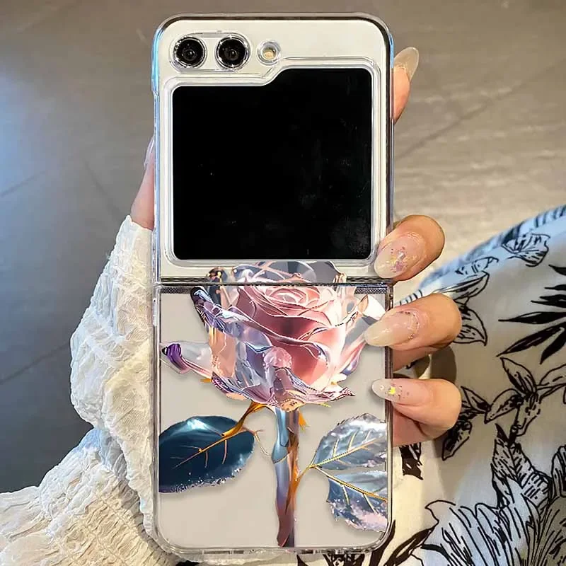 Blumenmuster klare Telefon hülle für Samsung Galaxy Z Flip5 Flip4 Flip6 transparente harte Falt