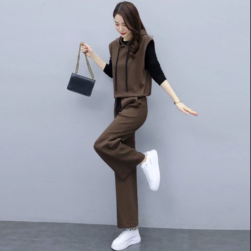 

new Fashion Three Piece Set Women Outfit 2021 Fall Winter Tracksuit Casual Waistcoat + Hoodies + Pant Female Sweat Suit Spring