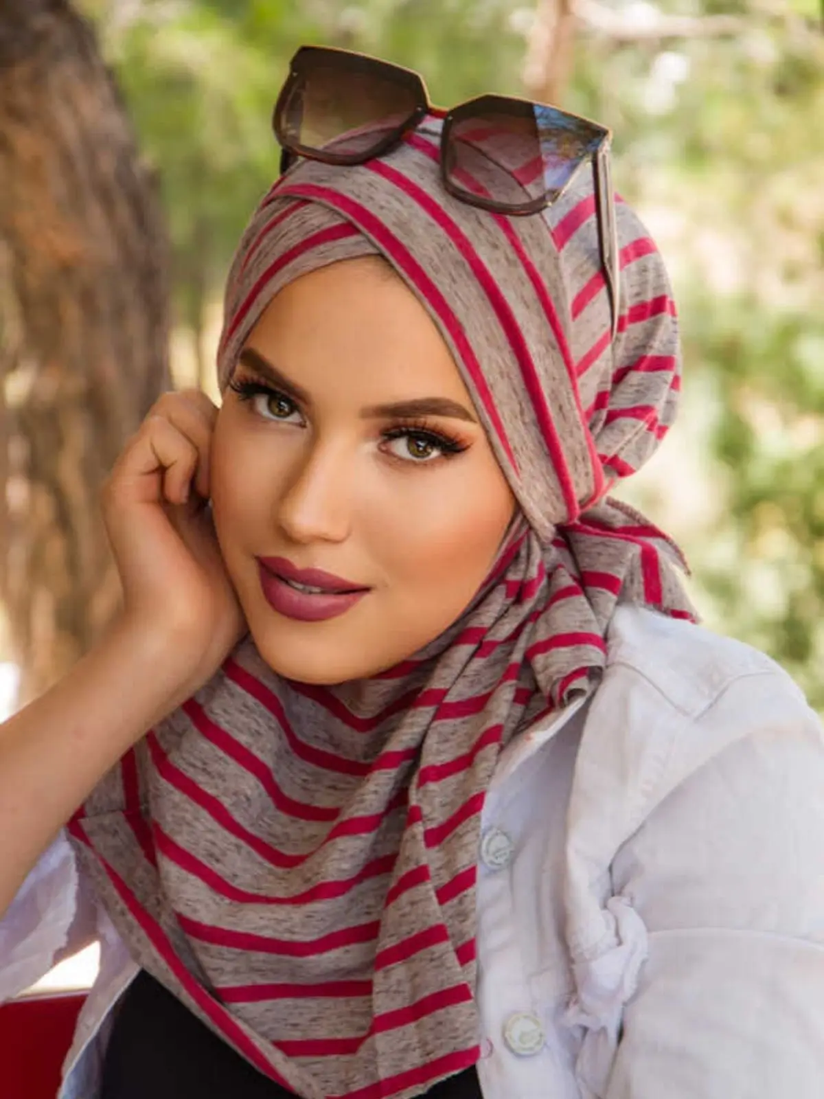 

Striped Patterned Cross Band Medium Size Ready Made Shawl Muslim Fashion Casual Bonnet Turban Hijab 4 Seasons Clothing 51003