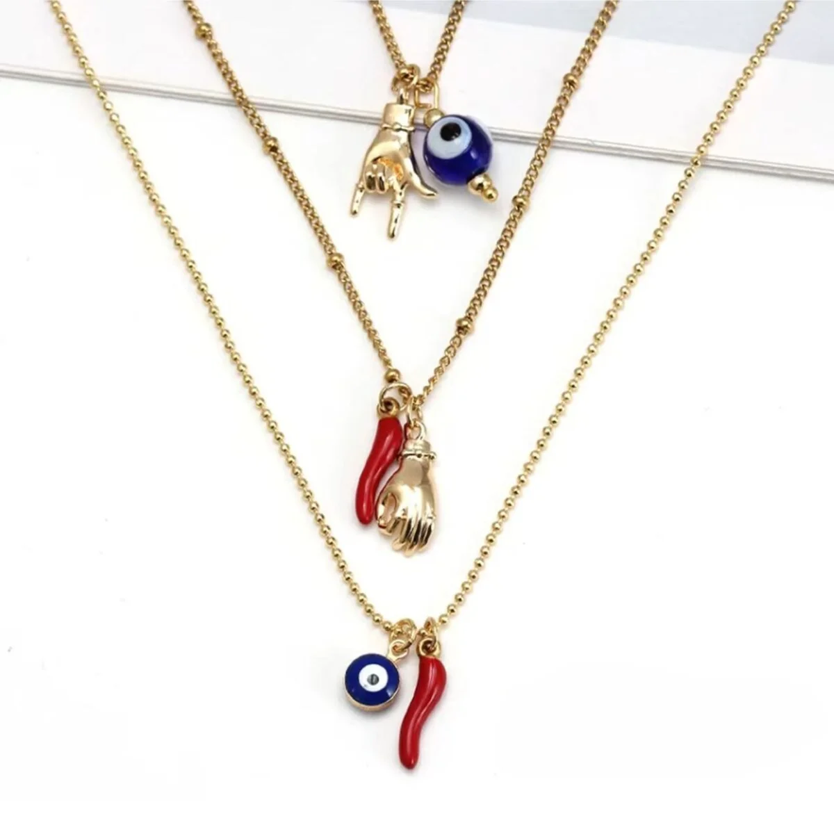 محظوظ العين قطرة النفط الأزرق التركية عين الشر قلادة اليد الشمس الفلفل الصليب قلادة قلادة للنساء الفتيات الرجال الأزياء والمجوهرات