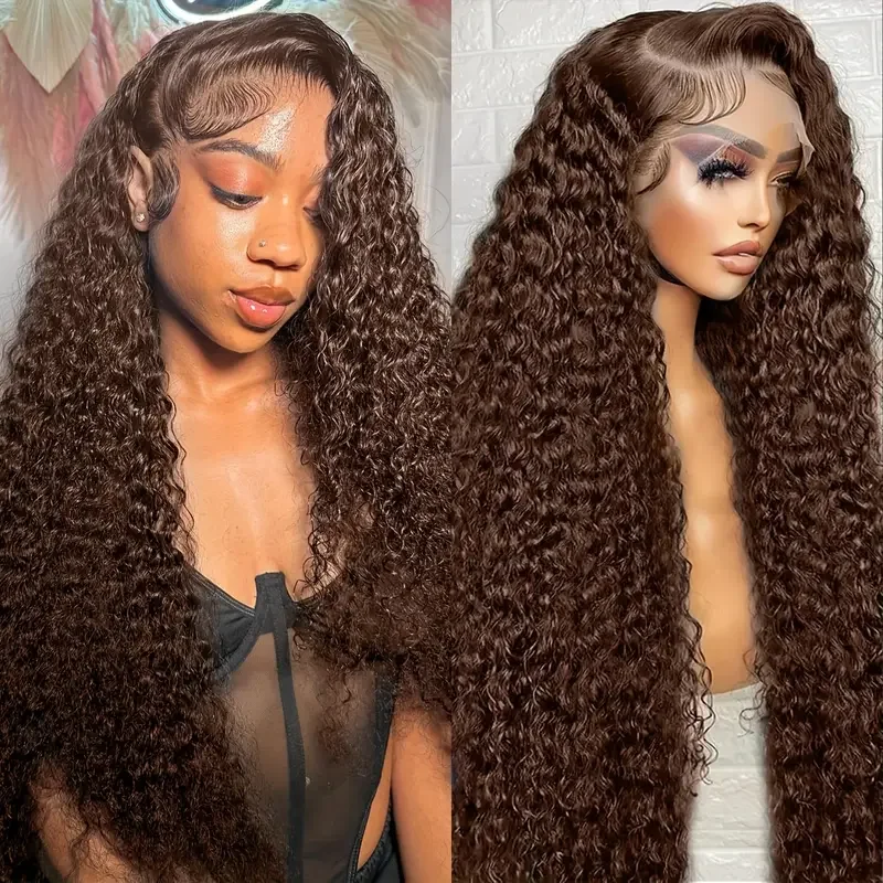 Dark Brown 13x7 Deep Wave Lace Front Wig Human Hair Brazilian 13×6 HD Lace Frontal Wig #2 Chocolate Brown Colored Wigs For Women