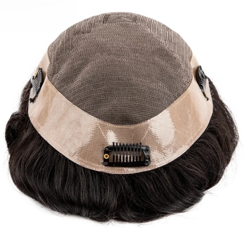 Mono Clip haar toupet Prothese 6Inch Fijne Mono Man Pruik Capillaire % 100 Menselijk Haar heren Pruik Vervanging Systemen voor Mannen - afbeelding 2