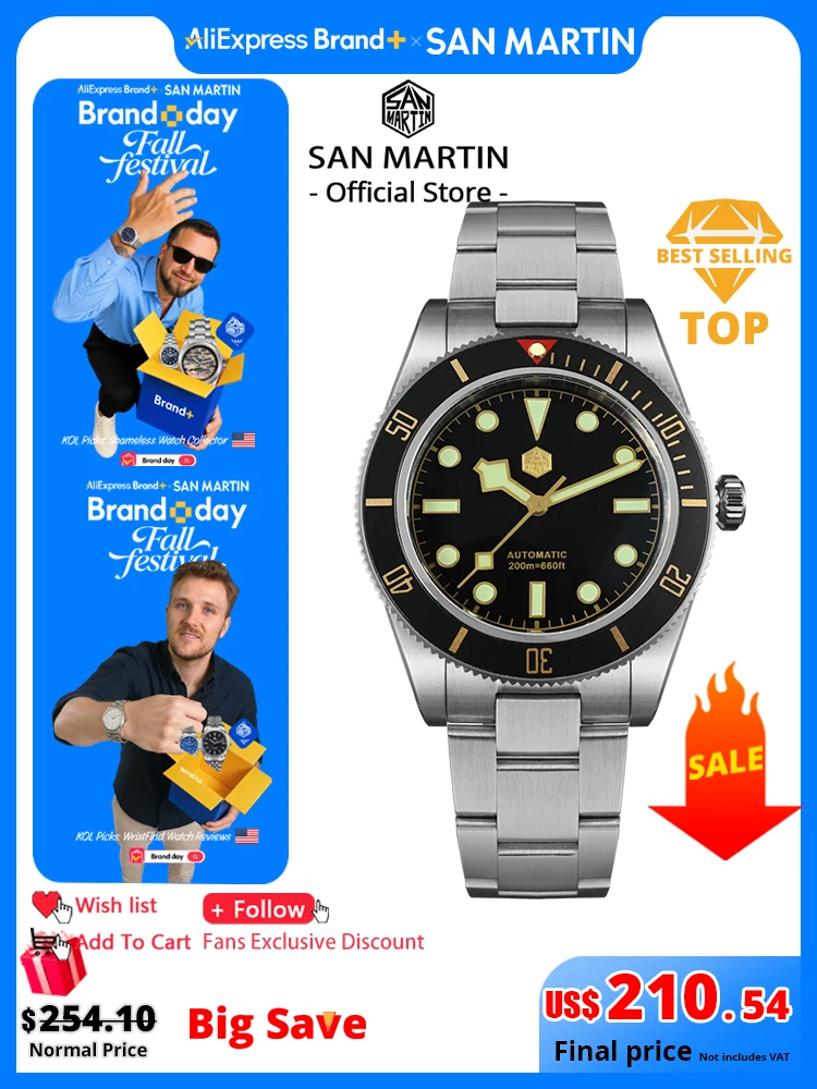 San Martin New 40mm BB58 Retro Luxury Diver Watch NH35 Automatic Mechanical Watches For Men Sapphire Luminous 20Bar Reloj SN0008