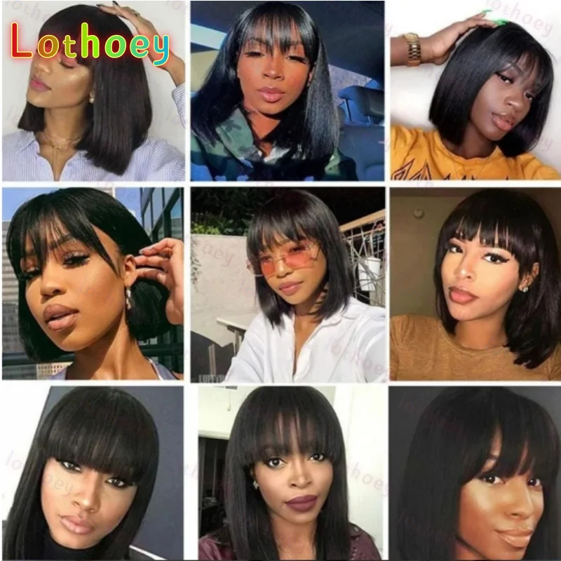 Короткие парики из натуральных волос с шелковым верхом и челкой, бразильский боб с шелковой основой, полностью кружевные парики, предварительно сорванные для женщин, мульти-с