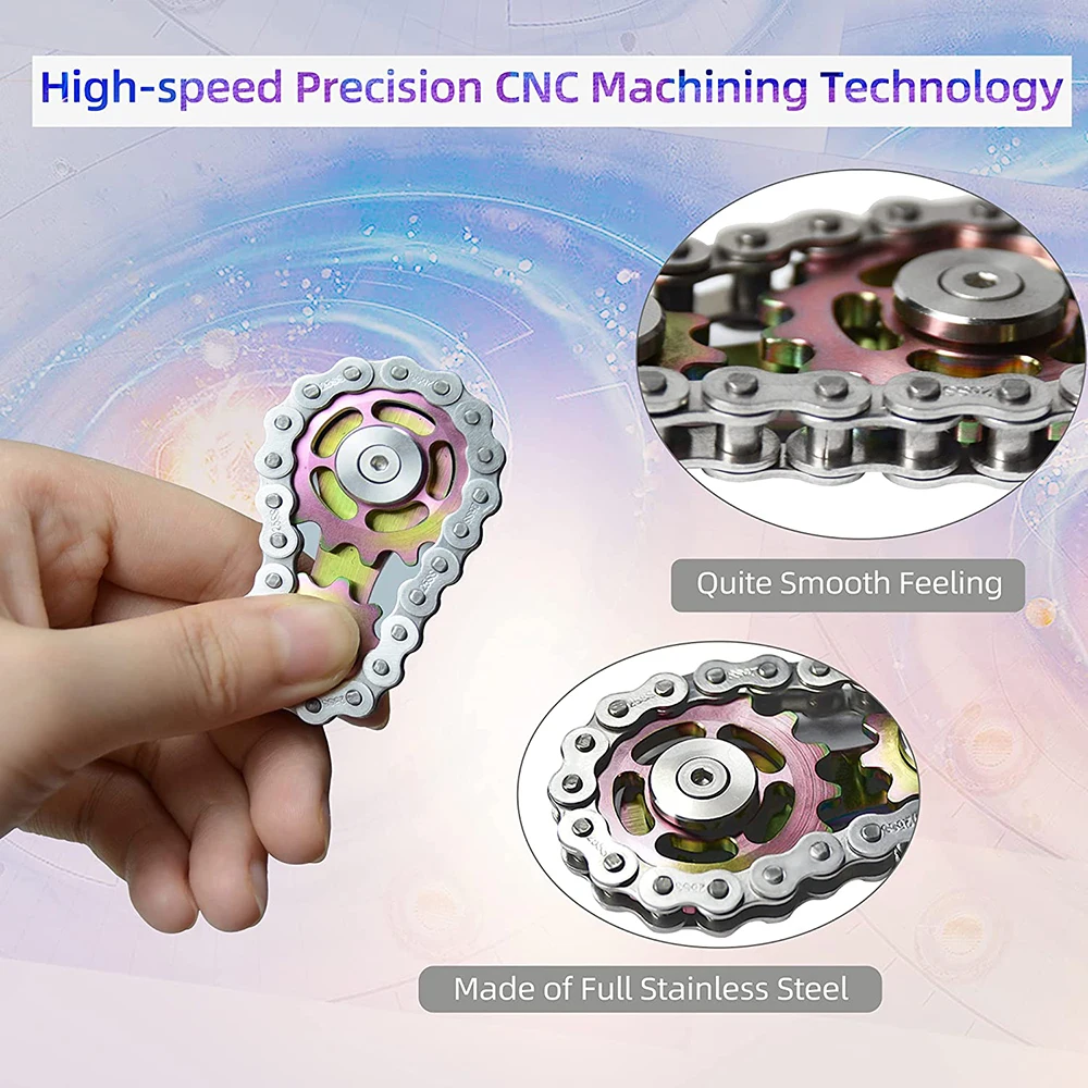 EDC Toothed Sprockets Chain Fidget Toy Metal Stainless Steel Linkage Bike Chain Ring Flywheel Fingertip Gear Fidget Spinner Gift