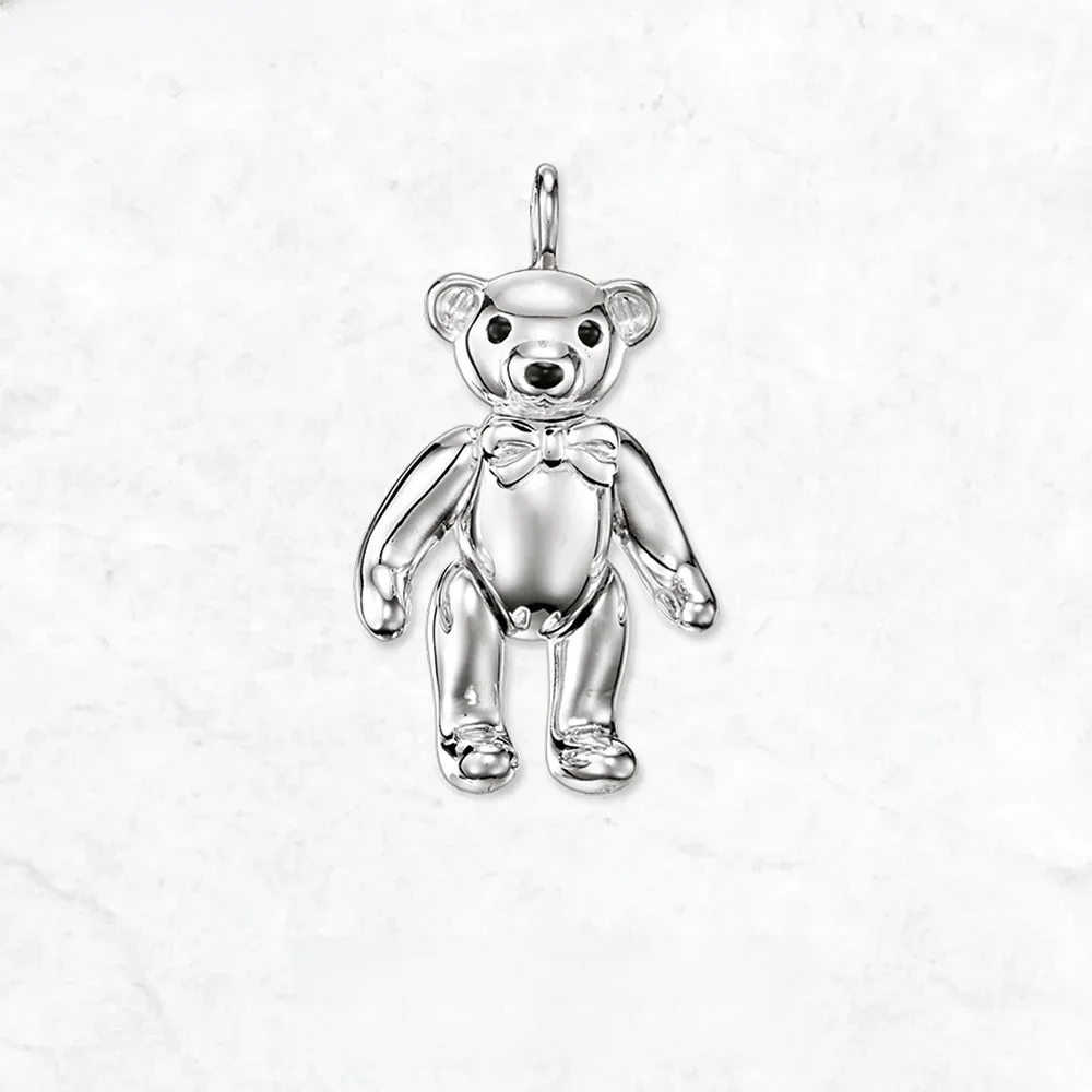 Wisiorek miś zima Brand New Fine Jewelry europa 925 Sterling Silver śliczny prezent dla kobiety mężczyźni — zdjęcie 2