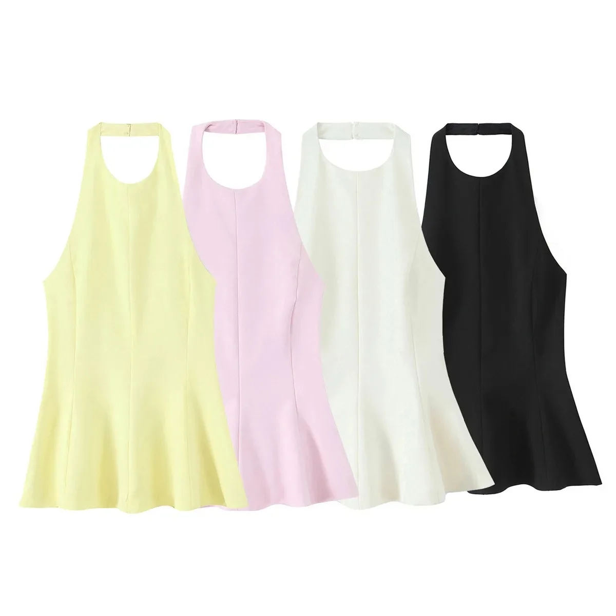 

Elegant Halter Top Women Summer O Neck Sleeveless Tank Tops Solid Color Backless Casual Blouse Peplum Tops Streetwear
