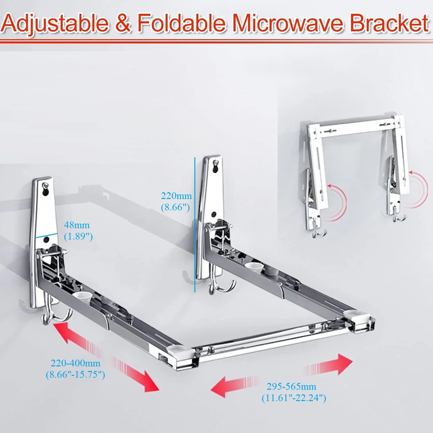 Shiny Polished 304 Stainless Steel Extendable Folding Support Bracket Wall Mount With Sleeve Anchor 50Kg