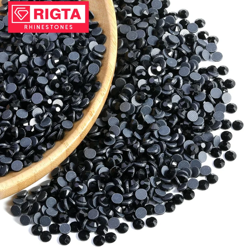 Rigta Jet Black  SS16 SS20 Hight Quality DMC Hot Fix Rhinestones Flatback Glass Hotfix Rhinestone Stones For Garment Shoes DIY