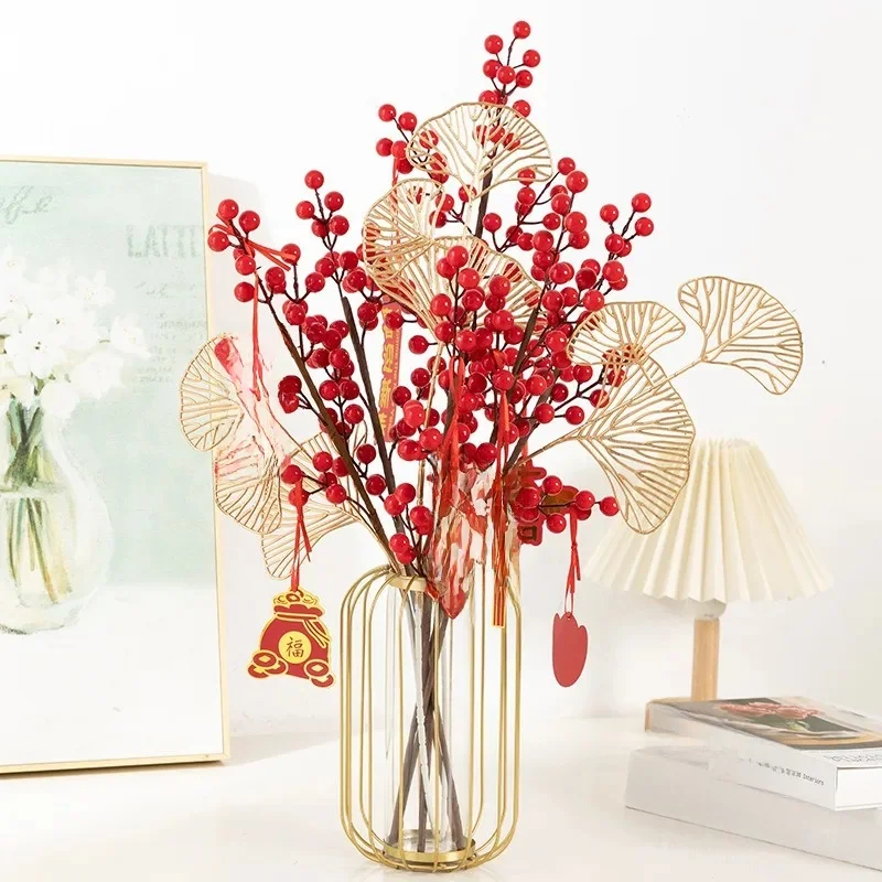 Bouquet de fleurs artificielles dorées, fausse plante, ornement pour la maison, décoration de chambre, décoration de Noël, nouvel an, accessoires cadeaux