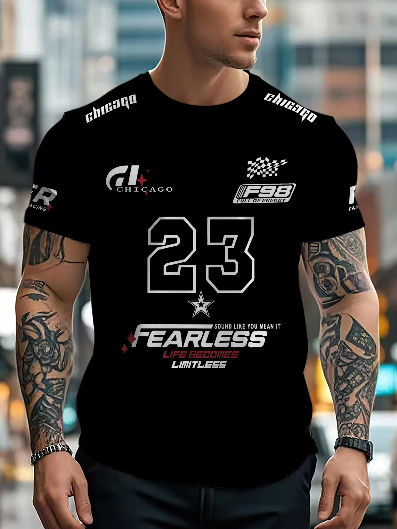New letter casual pattern T-shirt short sleeved sports T-shirt unisex casual fashion clothing summer men's racing T-shirt image 3